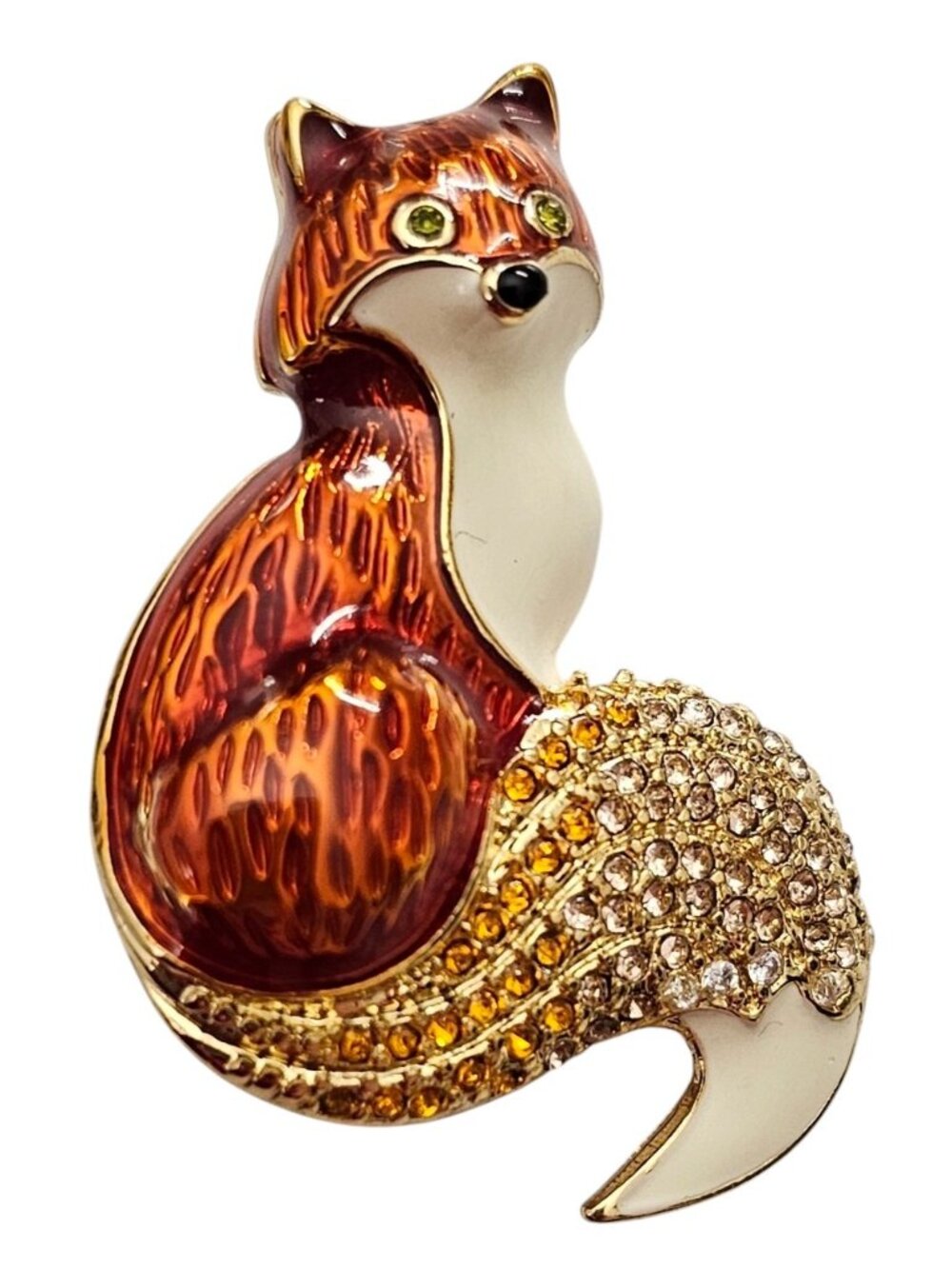 Talbots Fox Brooch, Chestnut Enamel, Rhinestone Pin L874